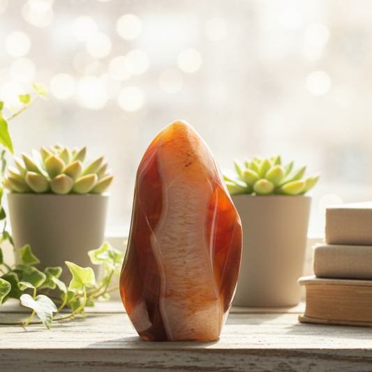 Carnelian with Quartz Flame Free Form Healing Crystal 117g