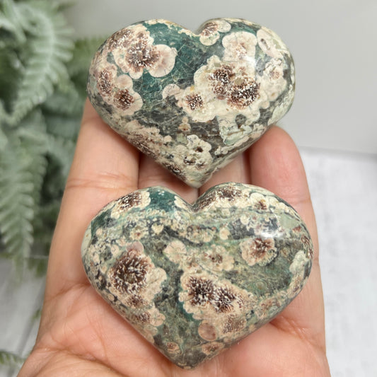 Russian Flower Cherry Blossom Jasper Hearts Healing Crystal Carvings