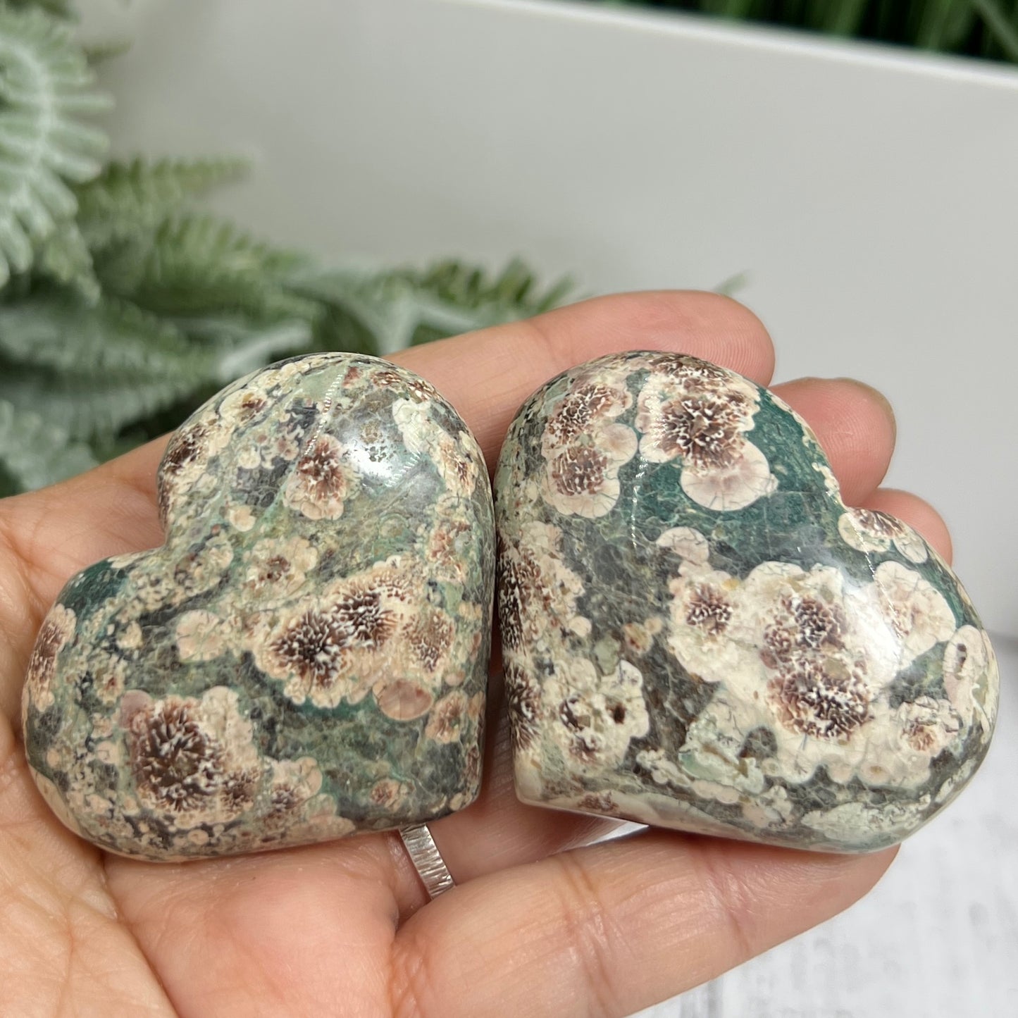 Russian Flower Cherry Blossom Jasper Hearts Healing Crystal Carvings