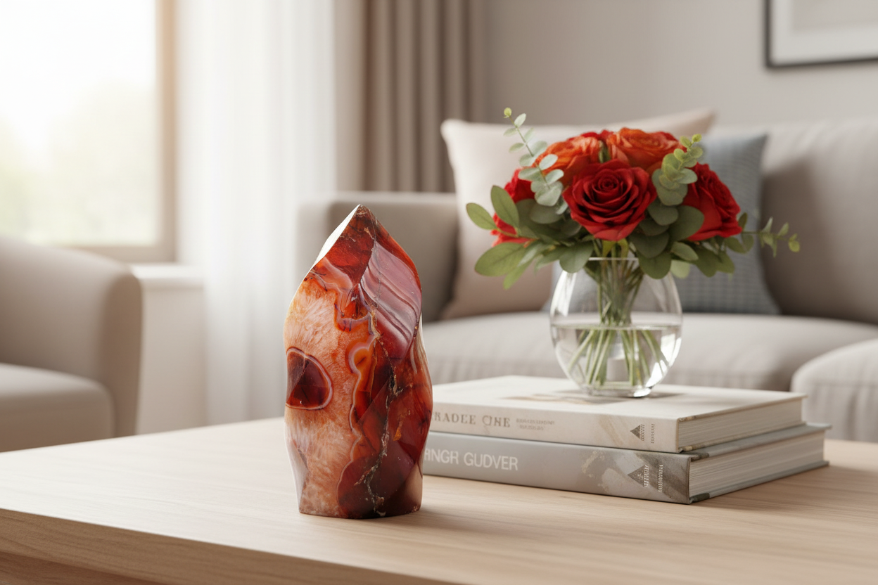 Carnelian with Orca Agate Quartz Flame Free Form Healing Crystal 287g