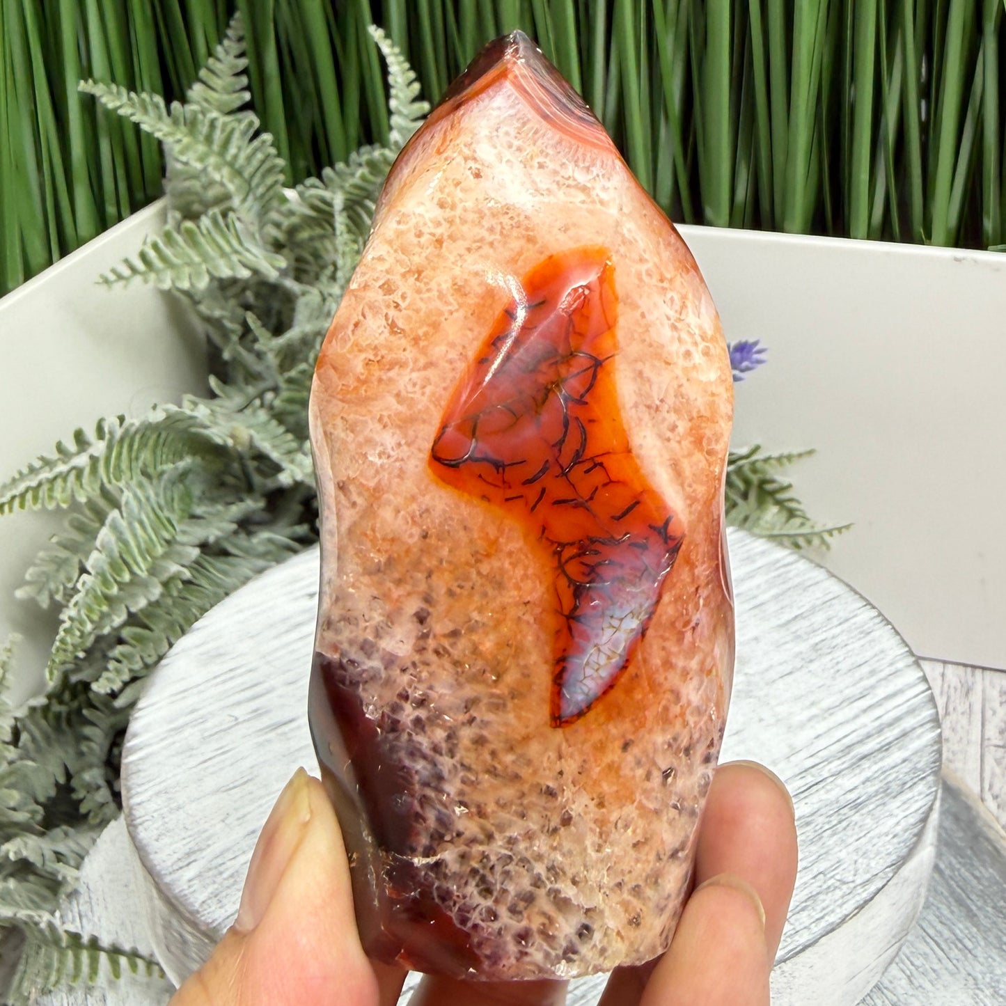 Carnelian with Orca Agate Quartz Flame Free Form Healing Crystal 287g