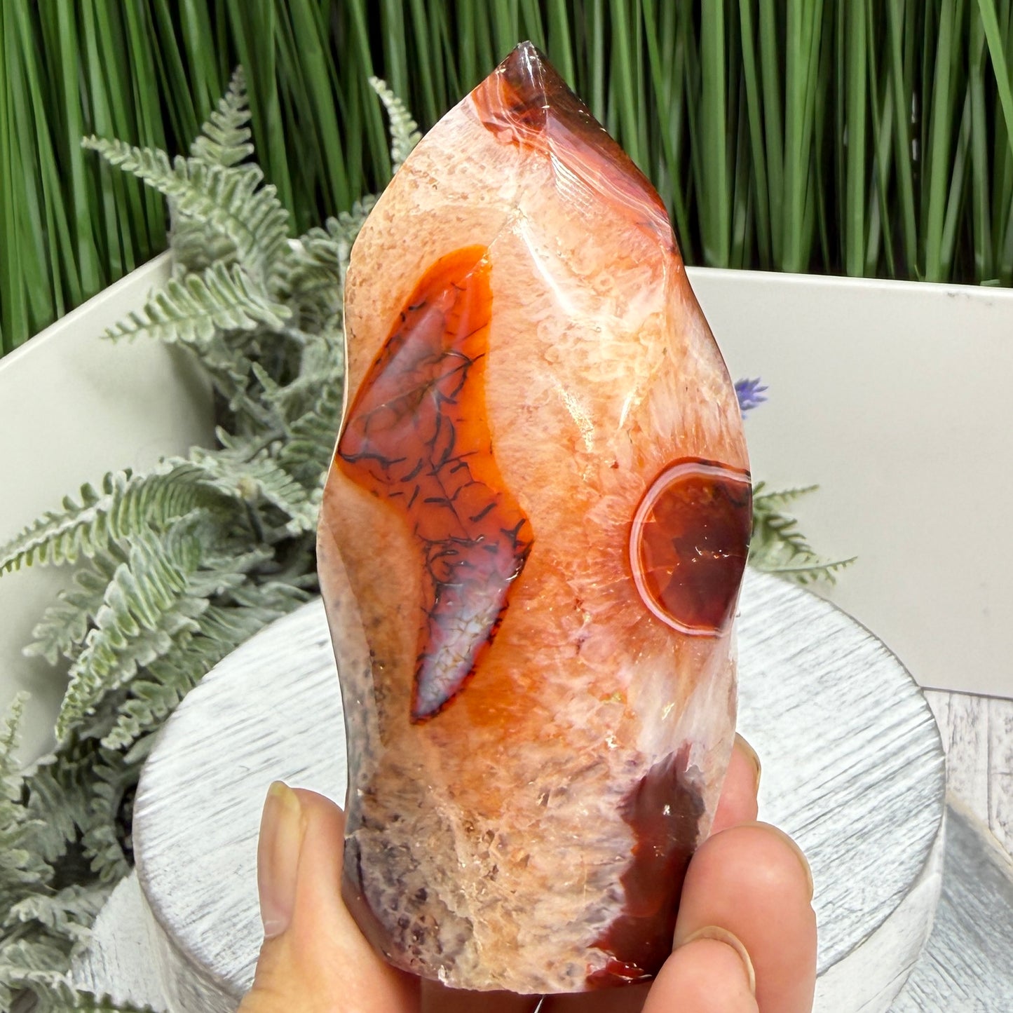 Carnelian with Orca Agate Quartz Flame Free Form Healing Crystal 287g