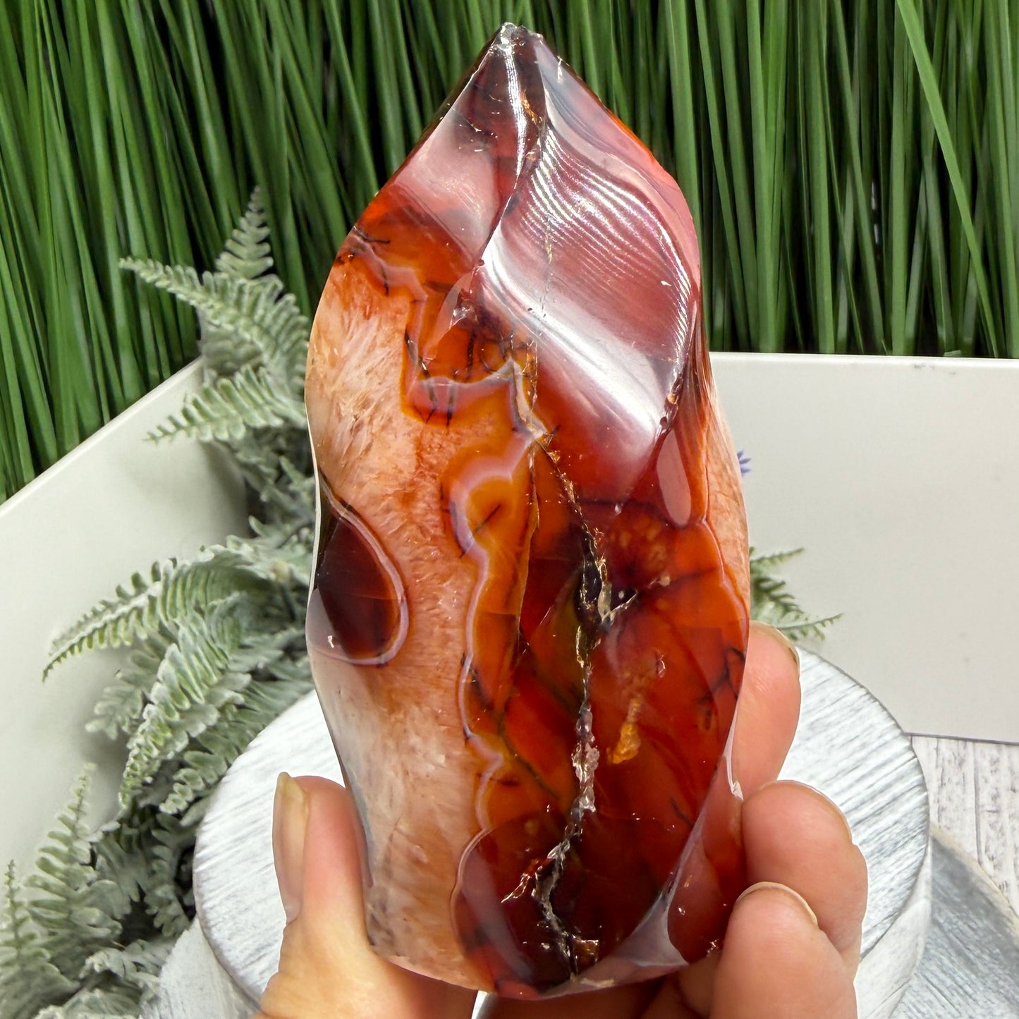 Carnelian with Orca Agate Quartz Flame Free Form Healing Crystal 287g