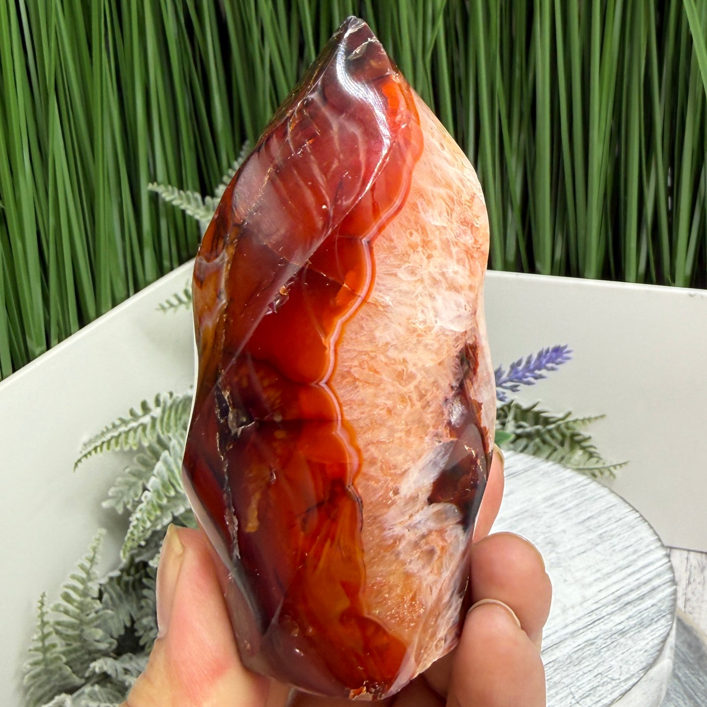 Carnelian with Orca Agate Quartz Flame Free Form Healing Crystal 287g