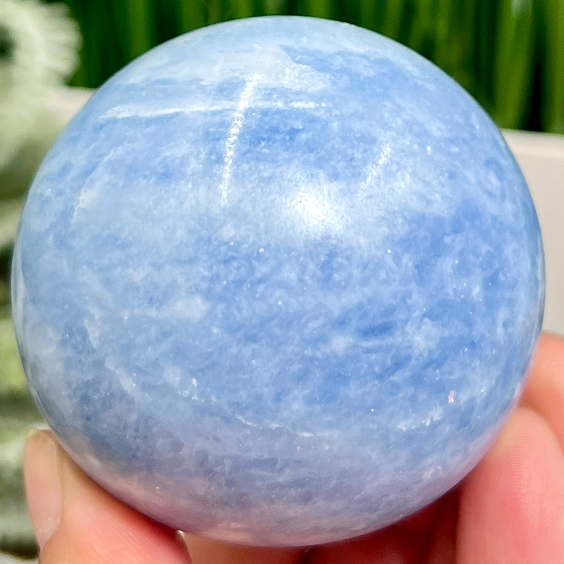 Blue Calcite Sphere Healing Crystal Ball 388g 64mm