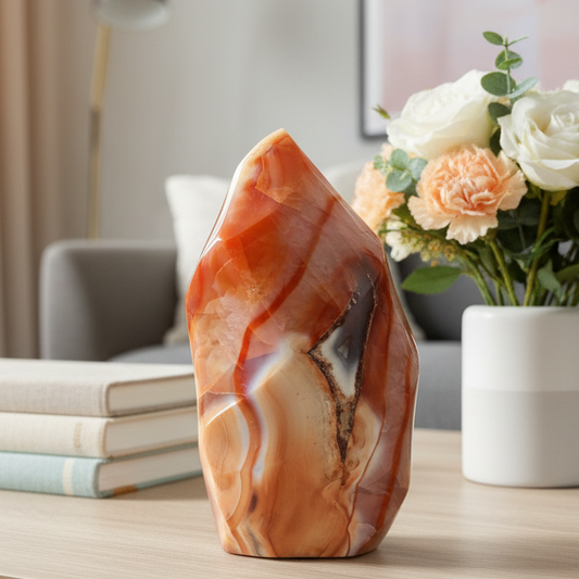 Carnelian with Orca Agate Quartz Flame Free Form Healing Crystal 273g