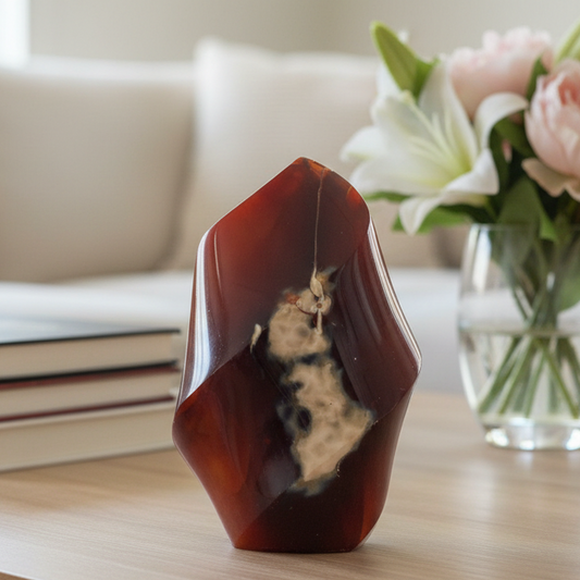 Carnelian with Orca Agate Quartz Flame Free Form Healing Crystal 247g