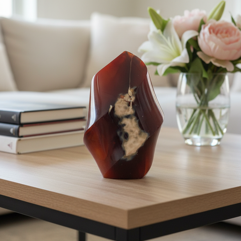 Carnelian with Orca Agate Quartz Flame Free Form Healing Crystal 247g