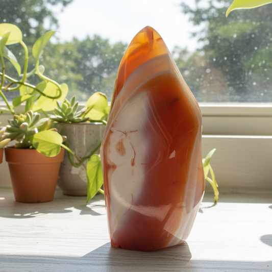 Carnelian with Orca Agate Quartz Flame Free Form Healing Crystal 154g