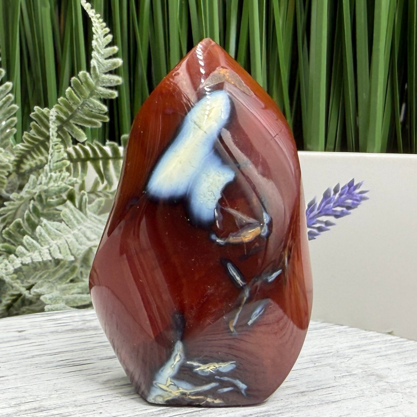 Carnelian with Orca Agate Quartz Flame Free Form Healing Crystal 167g