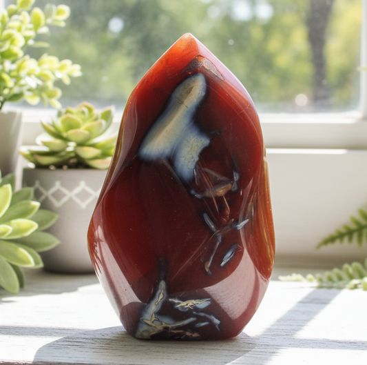 Carnelian with Orca Agate Quartz Flame Free Form Healing Crystal 167g