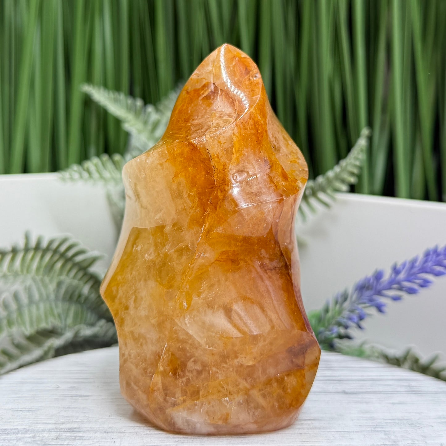 Golden Healer Quartz Crystal Flame Free Form Gemstone 315g