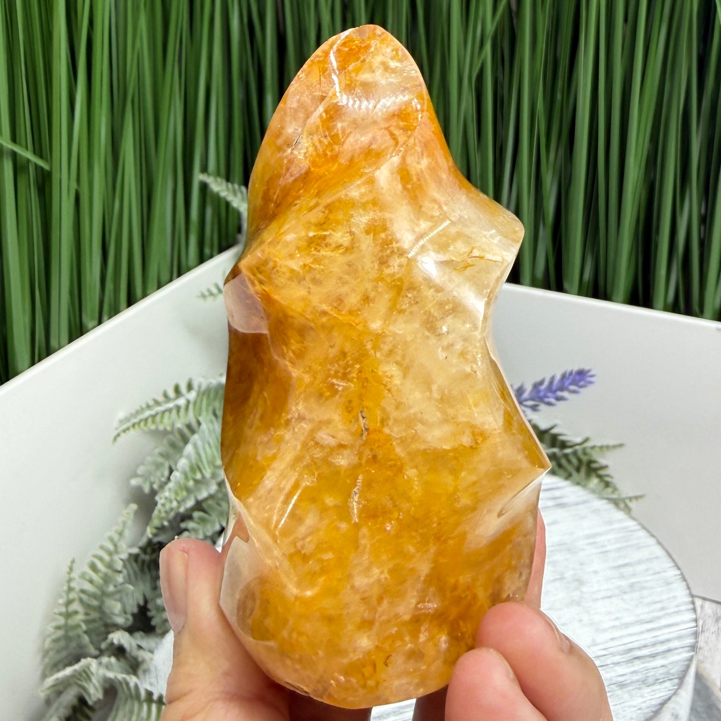 Golden Healer Quartz Crystal Flame Free Form Gemstone 315g