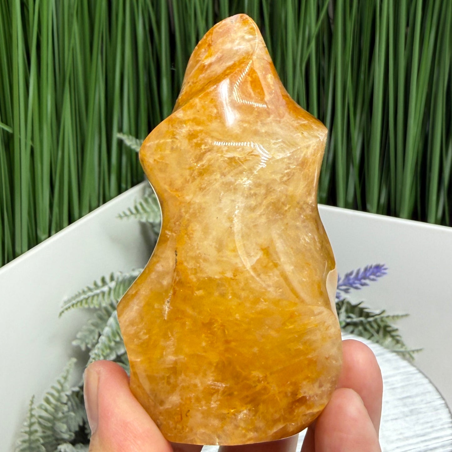Golden Healer Quartz Crystal Flame Free Form Gemstone 315g
