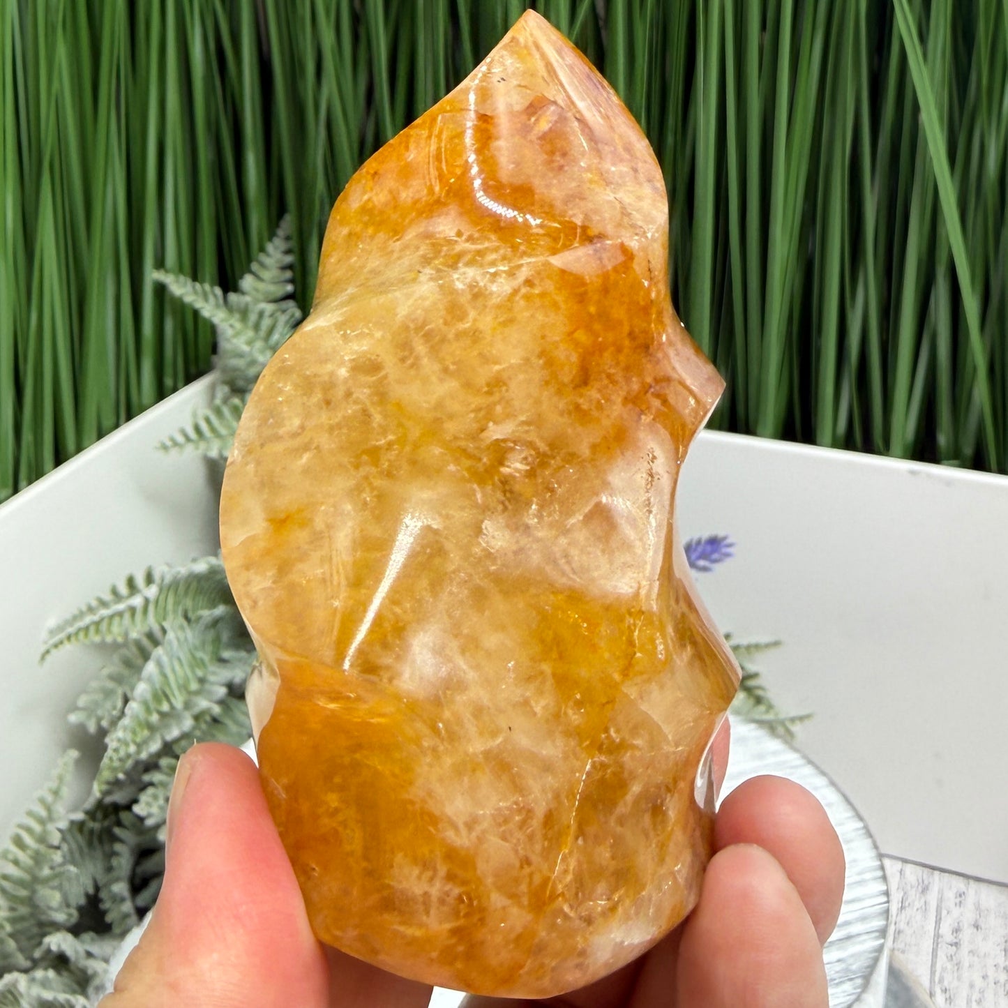 Golden Healer Quartz Crystal Flame Free Form Gemstone 315g