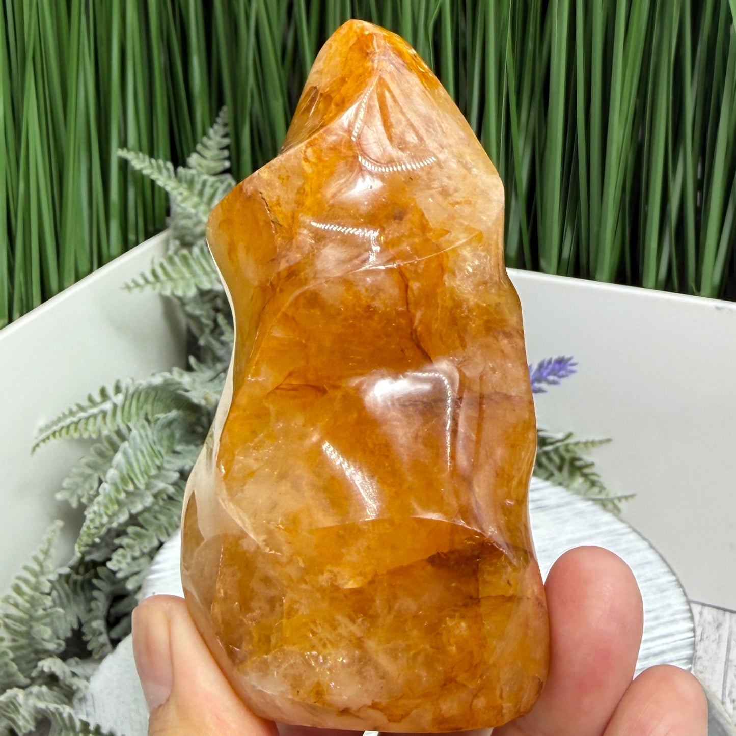 Golden Healer Quartz Crystal Flame Free Form Gemstone 315g