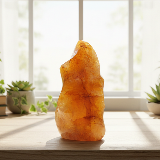 Golden Healer Quartz Crystal Flame Free Form Gemstone 315g