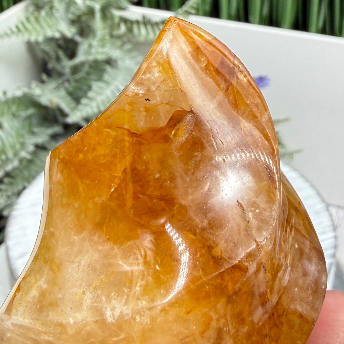 Golden Healer Quartz Crystal Flame Free Form Gemstone 315g