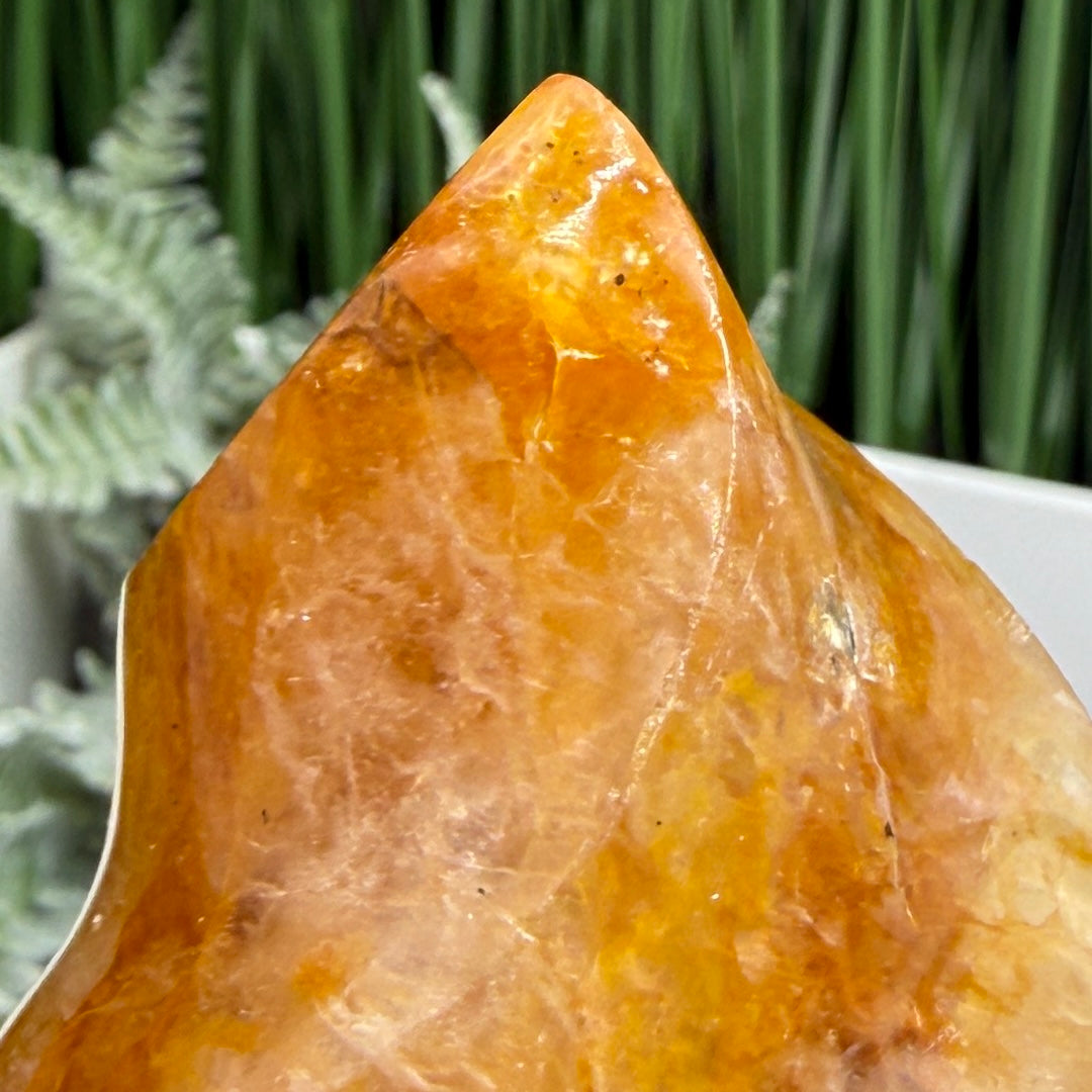 Golden Healer Quartz Crystal Flame Free Form Gemstone 315g