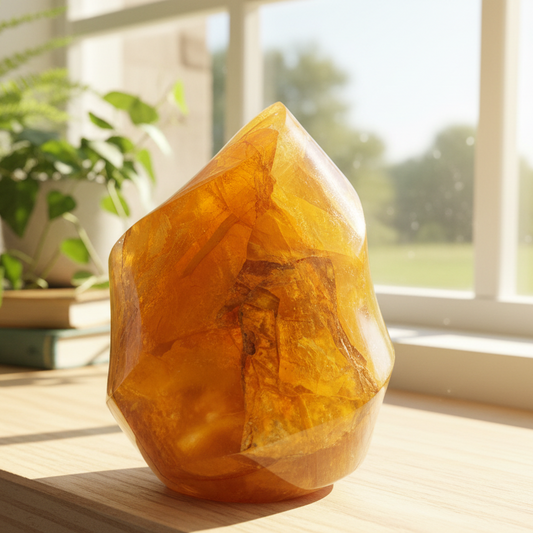 Golden Healer Quartz Crystal Flame Free Form Gemstone 358g