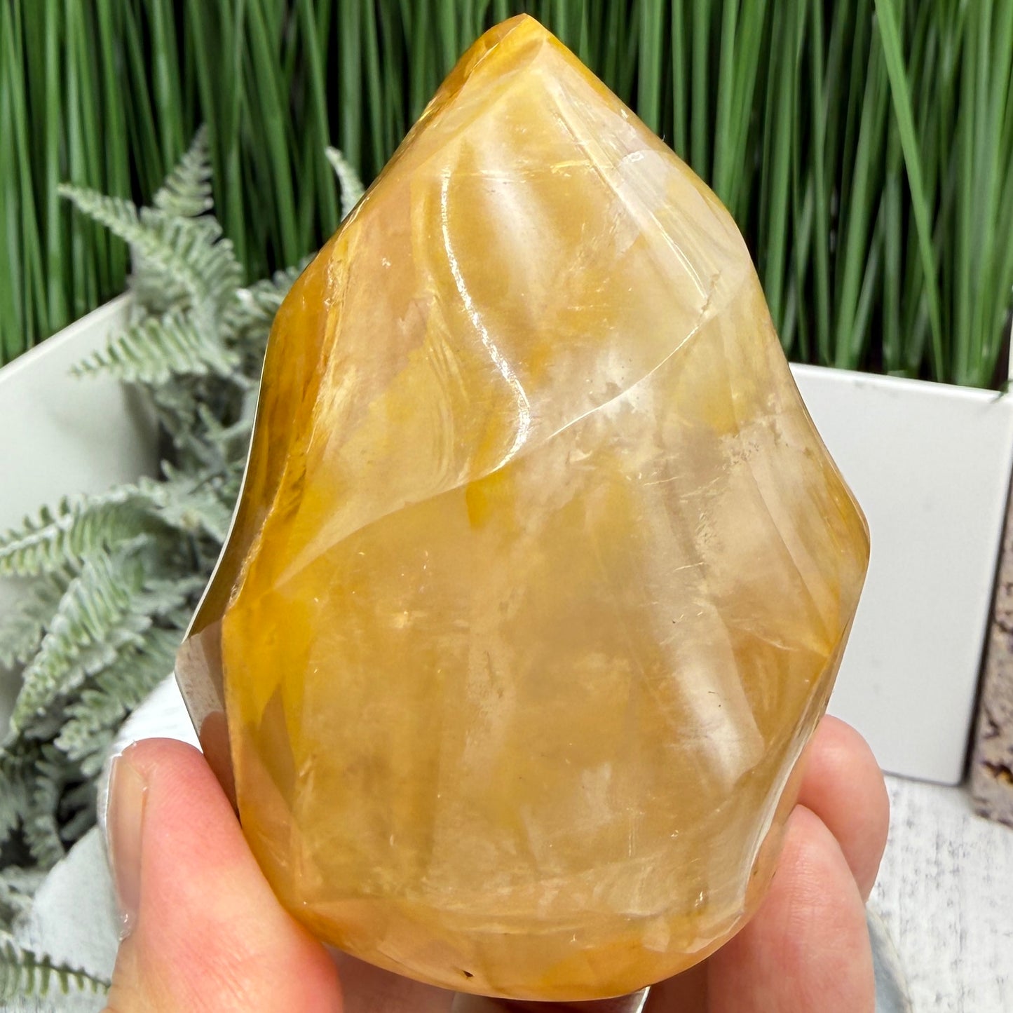 Golden Healer Quartz Crystal Flame Free Form Gemstone 358g