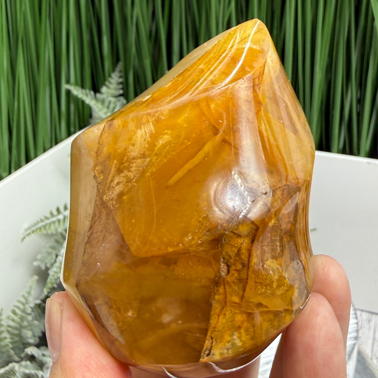 Golden Healer Quartz Crystal Flame Free Form Gemstone 358g