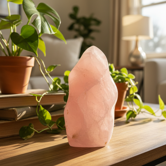 Rose Golden Healer Quartz Flame Free Form Healing Crystal 413g