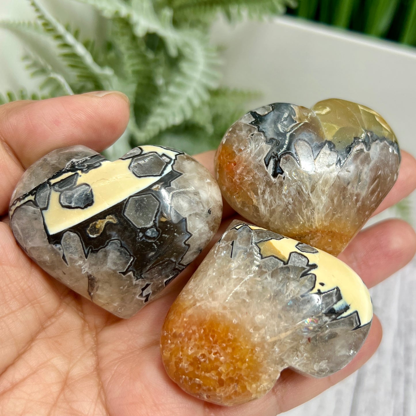 Mosaic Chalcedony Quartz Hearts RARE Healing Crystal Carvings YOU CHOOSE