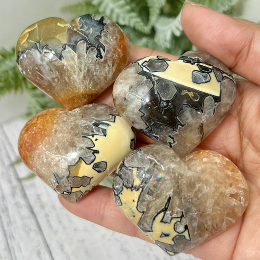 Mosaic Chalcedony Quartz Hearts RARE Healing Crystal Carvings YOU CHOOSE