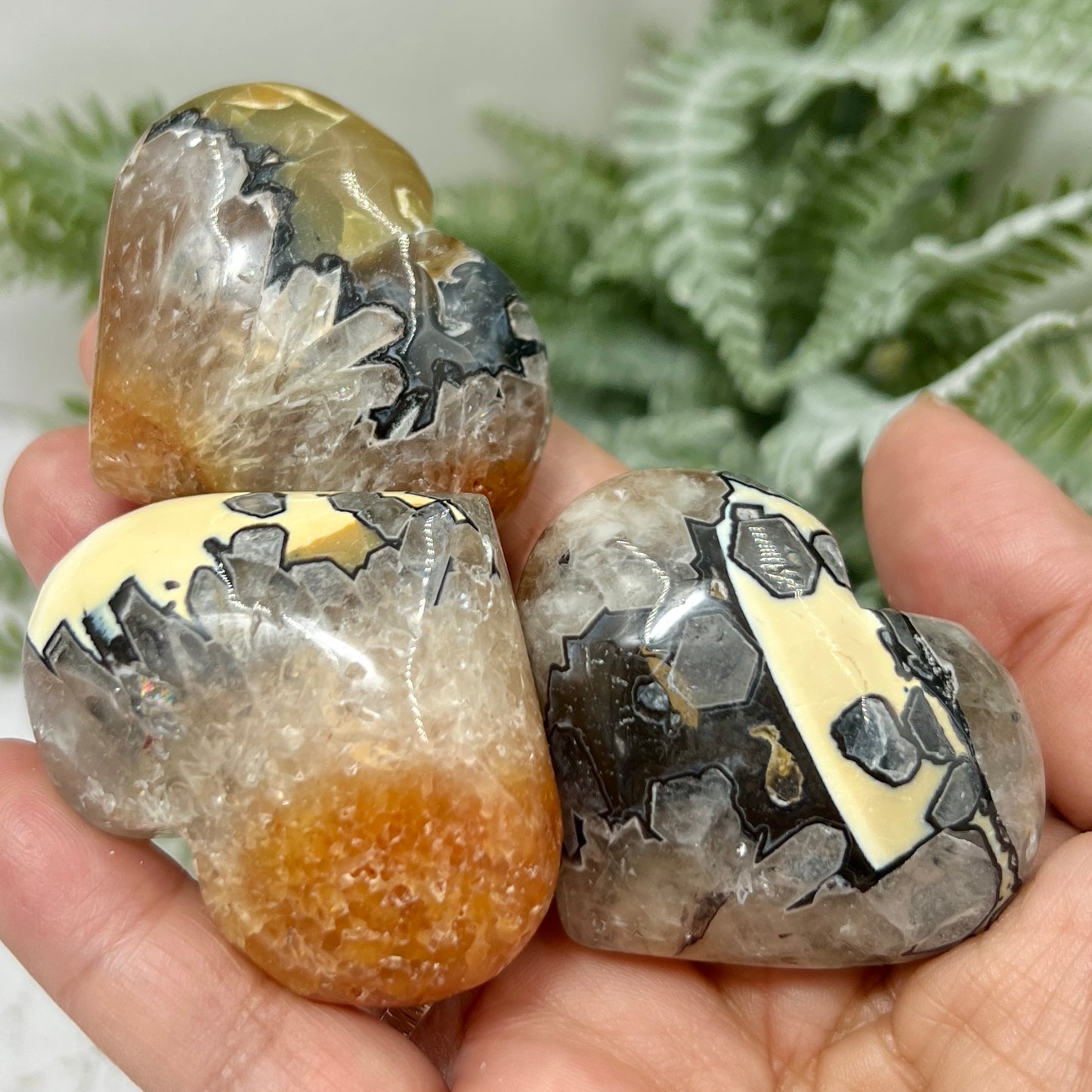 Mosaic Chalcedony Quartz Hearts RARE Healing Crystal Carvings YOU CHOOSE
