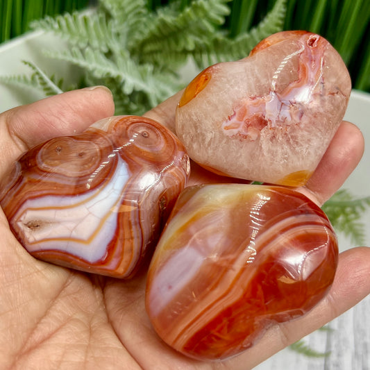 Carnelian Hearts Some With Orca Agate Healing Crystal Carvings YOU CHOOSE