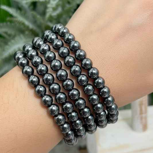 Hematite Crystals Bracelets Wearable Gemstones Elastic 7-8mm Beads 16.5cm