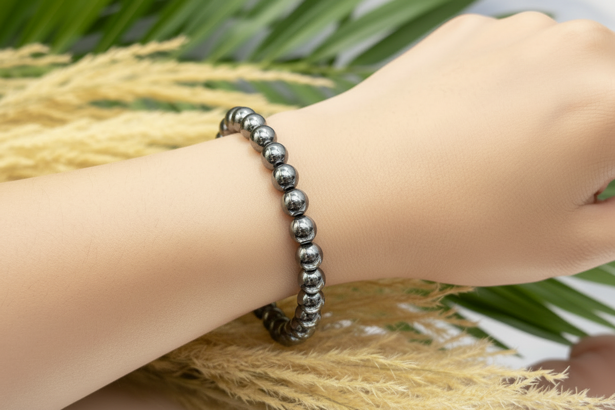 Hematite Crystals Bracelets Wearable Gemstones Elastic 7-8mm Beads 16.5cm