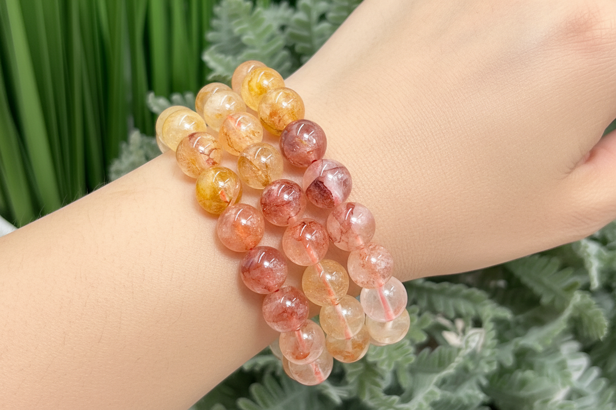 Clear Golden Fire Quartz Hematoid Crystals Bracelets Elastic 9-10mm Beads 17.5cm