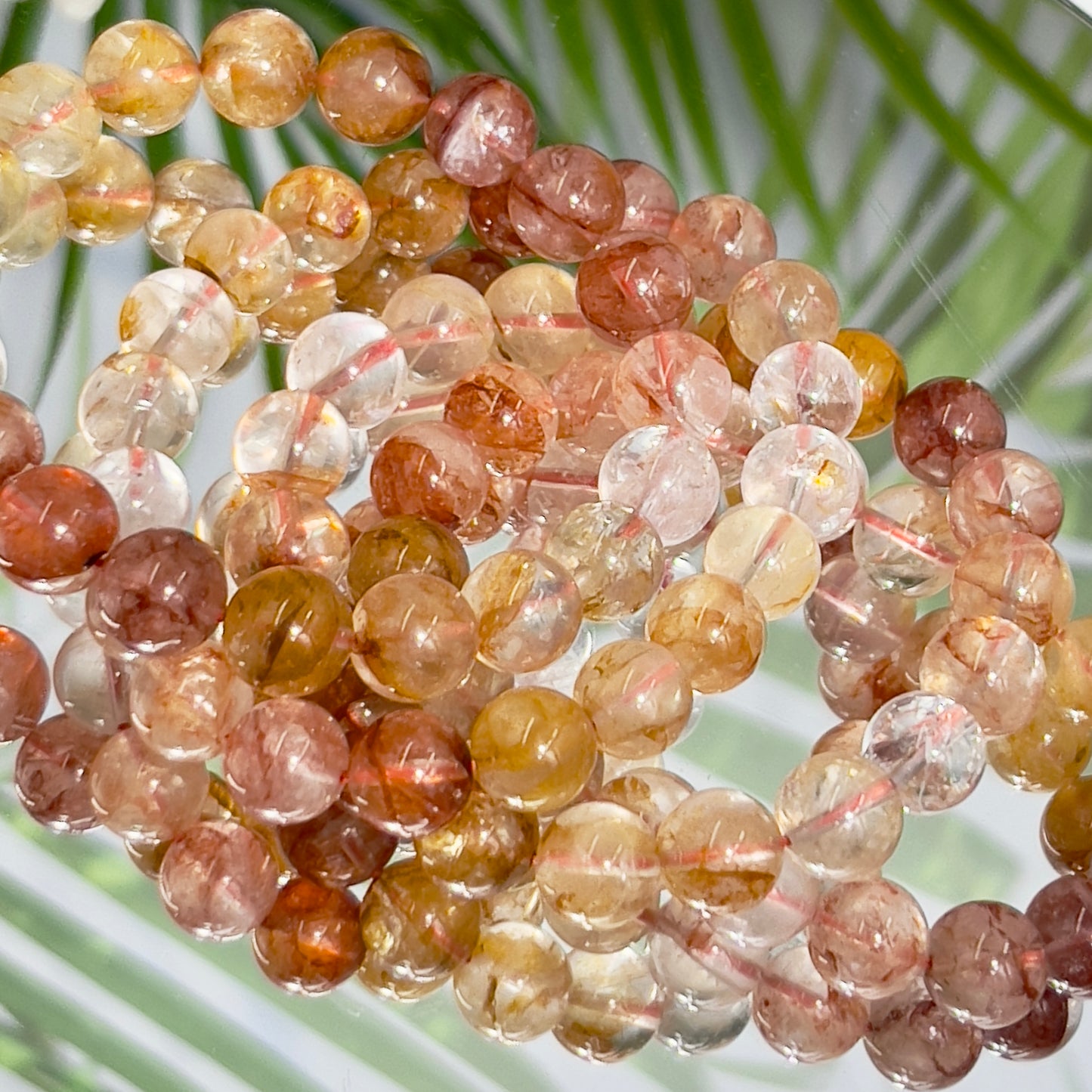 Clear Golden Healer Fire Quartz Hematoid Crystals Bracelets Wearable Gemstones Elastic 9-10mm Beads 17.5cm