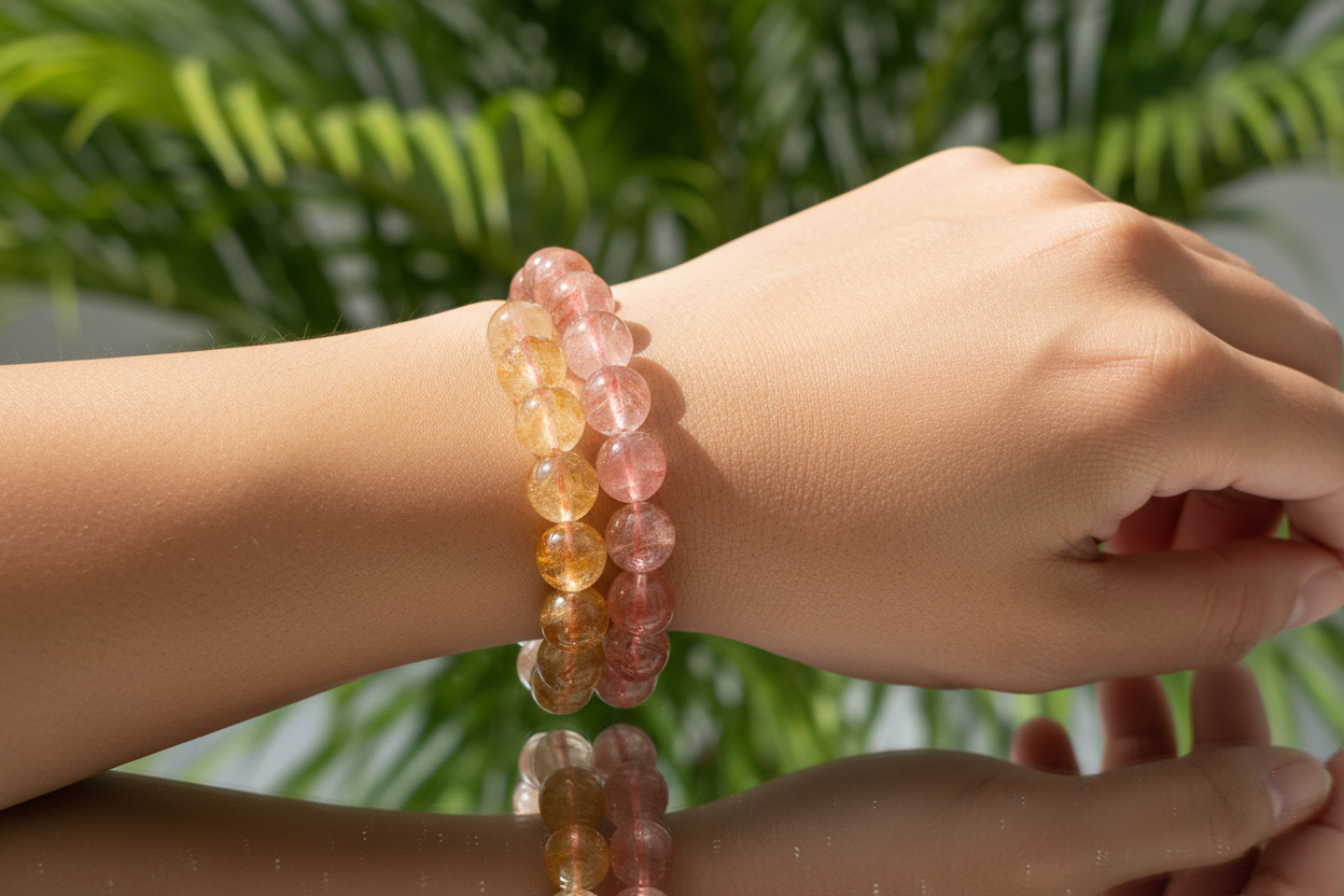 Clear Golden Fire Quartz Hematoid Crystals Bracelets Elastic 9-10mm Beads 17.5cm