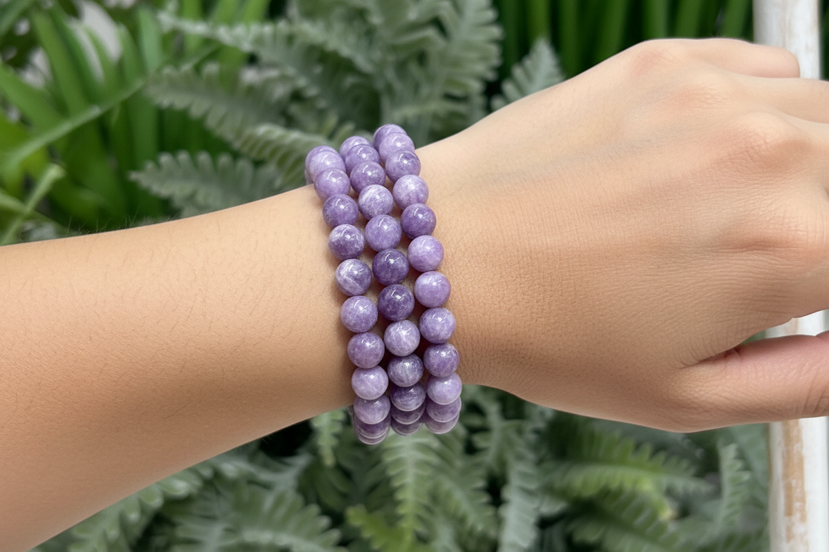 Lepidolite Purple Mica Crystals Bracelets Wearable Gemstones Elastic 9-10mm Beads 16cm