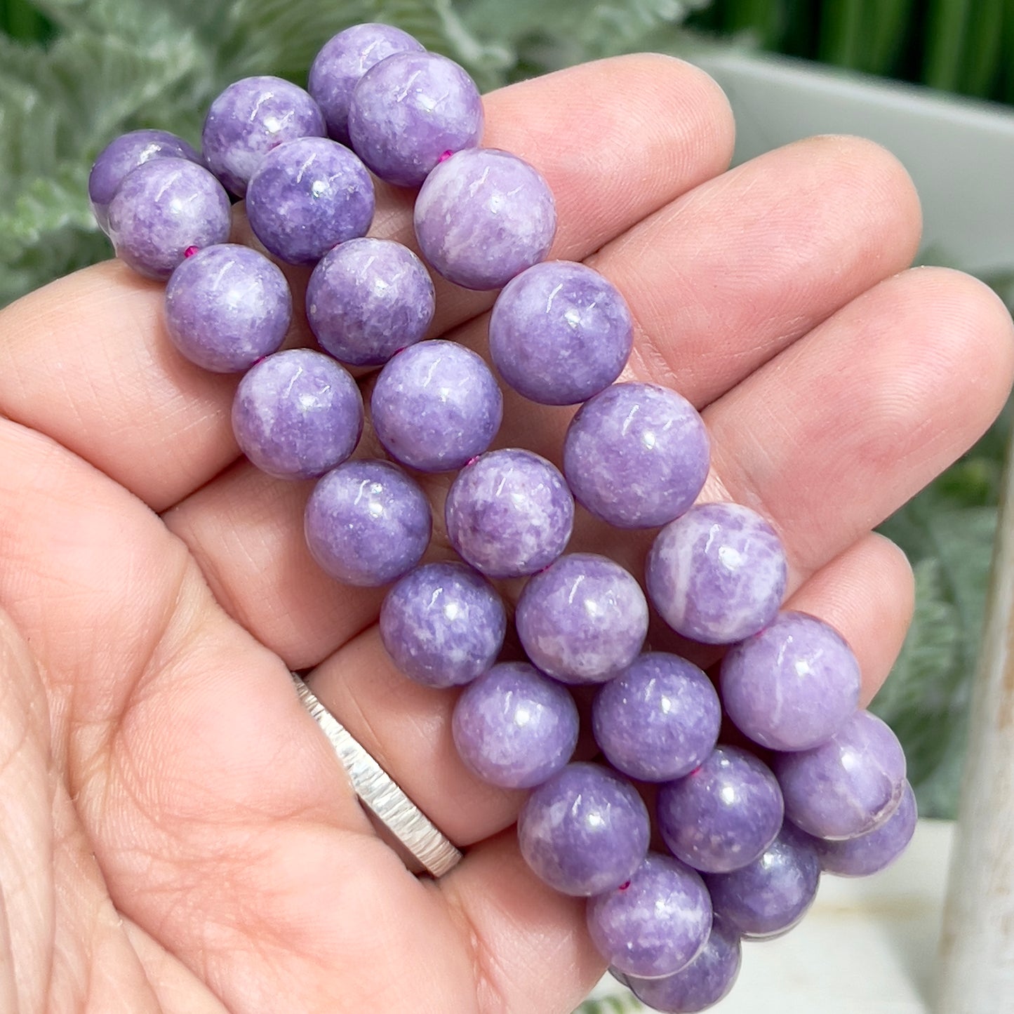 Lepidolite Purple Mica Crystals Bracelets Wearable Gemstones Elastic 9-10mm Beads 16cm