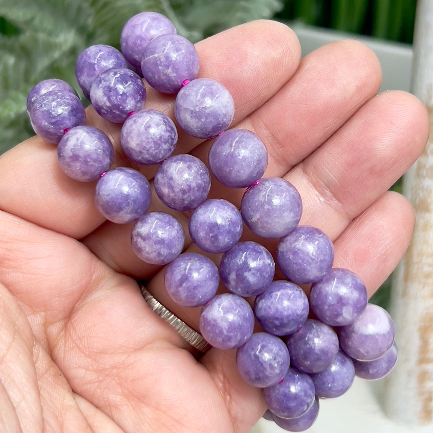 Lepidolite Purple Mica Crystals Bracelets Wearable Gemstones Elastic 9-10mm Beads 16cm