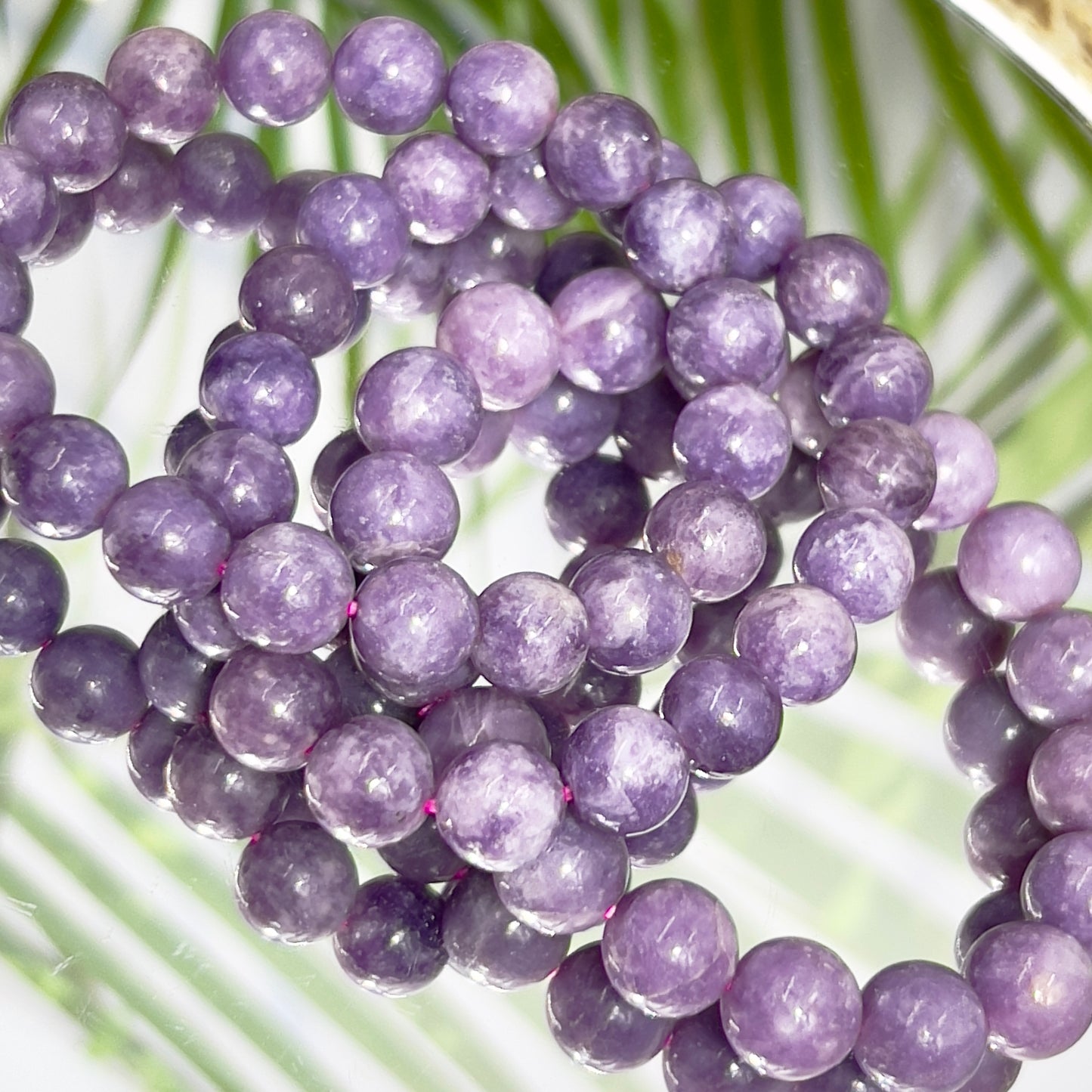 Lepidolite Purple Mica Crystals Bracelets Wearable Gemstones Elastic 9-10mm Beads 16cm