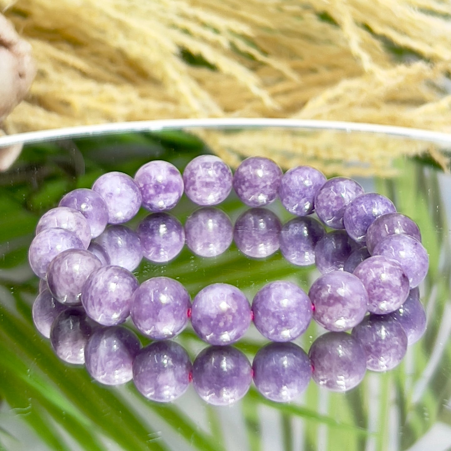 Lepidolite Purple Mica Crystals Bracelets Wearable Gemstones Elastic 9-10mm Beads 16cm