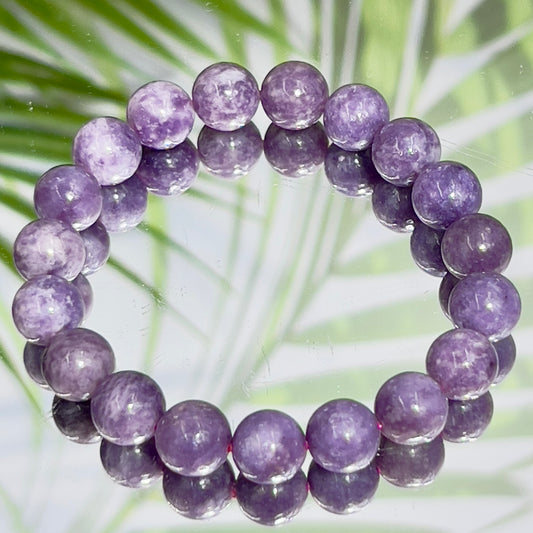 Lepidolite Purple Mica Crystals Bracelets Wearable Gemstones Elastic 9-10mm Beads 16cm