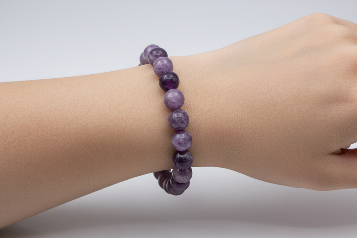 Lepidolite Purple Mica Crystals Bracelets Wearable Gemstones Elastic 9-10mm Beads 16cm
