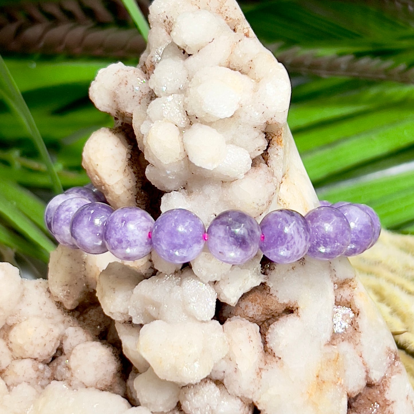 Lepidolite Purple Mica Crystals Bracelets Wearable Gemstones Elastic 9-10mm Beads 16cm