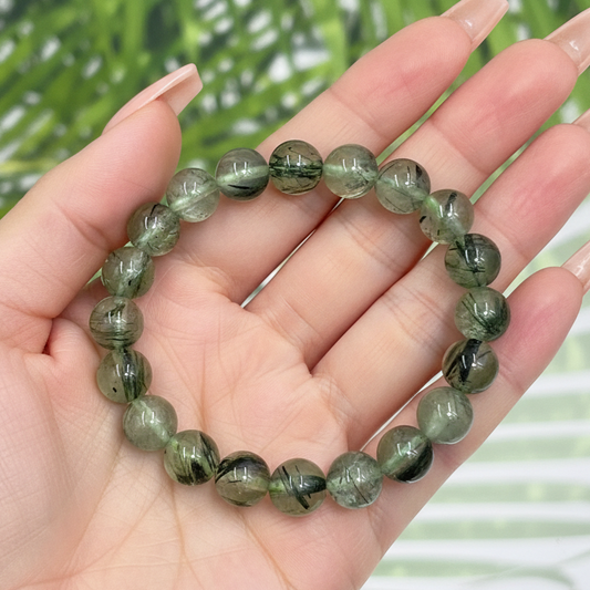 Prehnite Epidote Green Crystals Bracelets Wearable Gemstones Elastic 9mm Beads 16cm