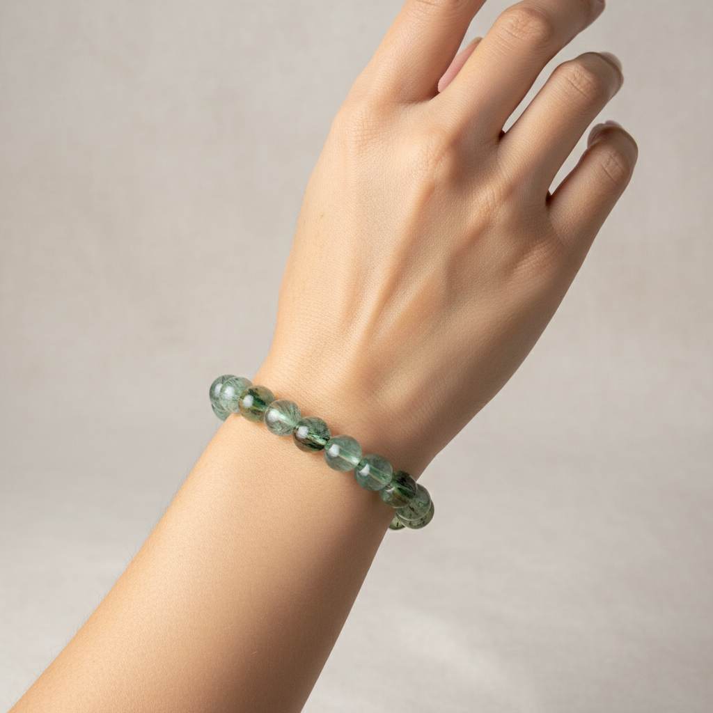 Prehnite Epidote Green Crystals Bracelets Wearable Gemstones Elastic 9mm Beads 16cm