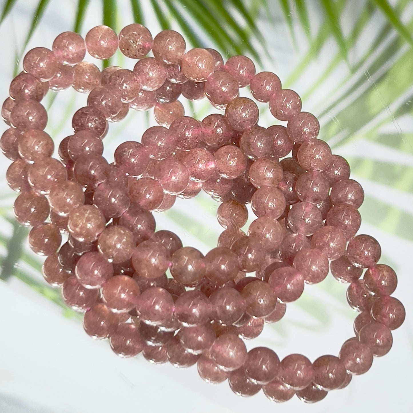 Red Strawberry Quartz Crystals Bracelets Wearable Gemstones Elastic 8mm Beads 16cm