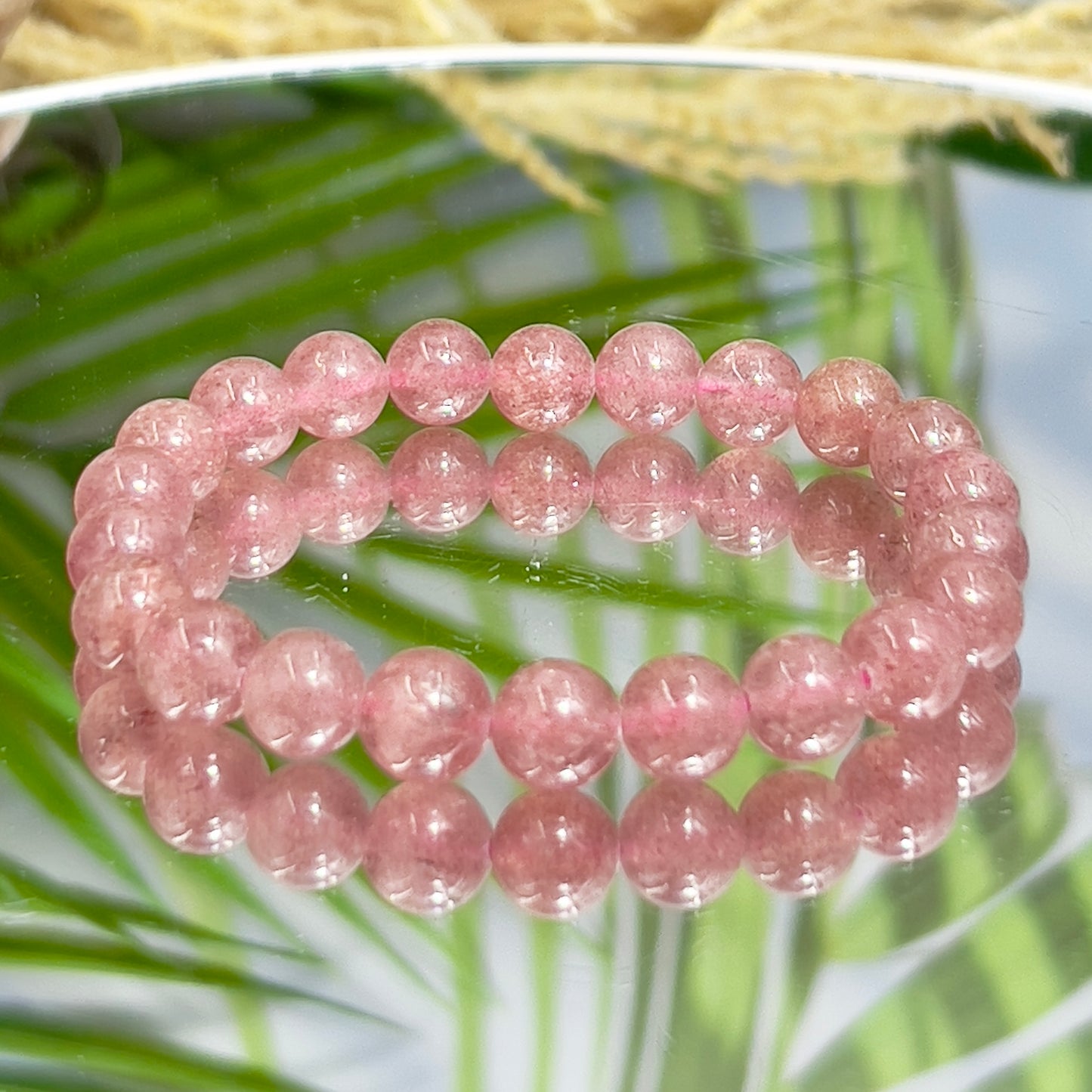 Red Strawberry Quartz Crystals Bracelets Wearable Gemstones Elastic 8mm Beads 16cm