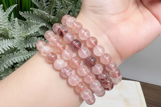 Fire Quartz Hematoid Crystals Bracelets Wearable Gemstones Elastic 10mm Beads 16.5cm