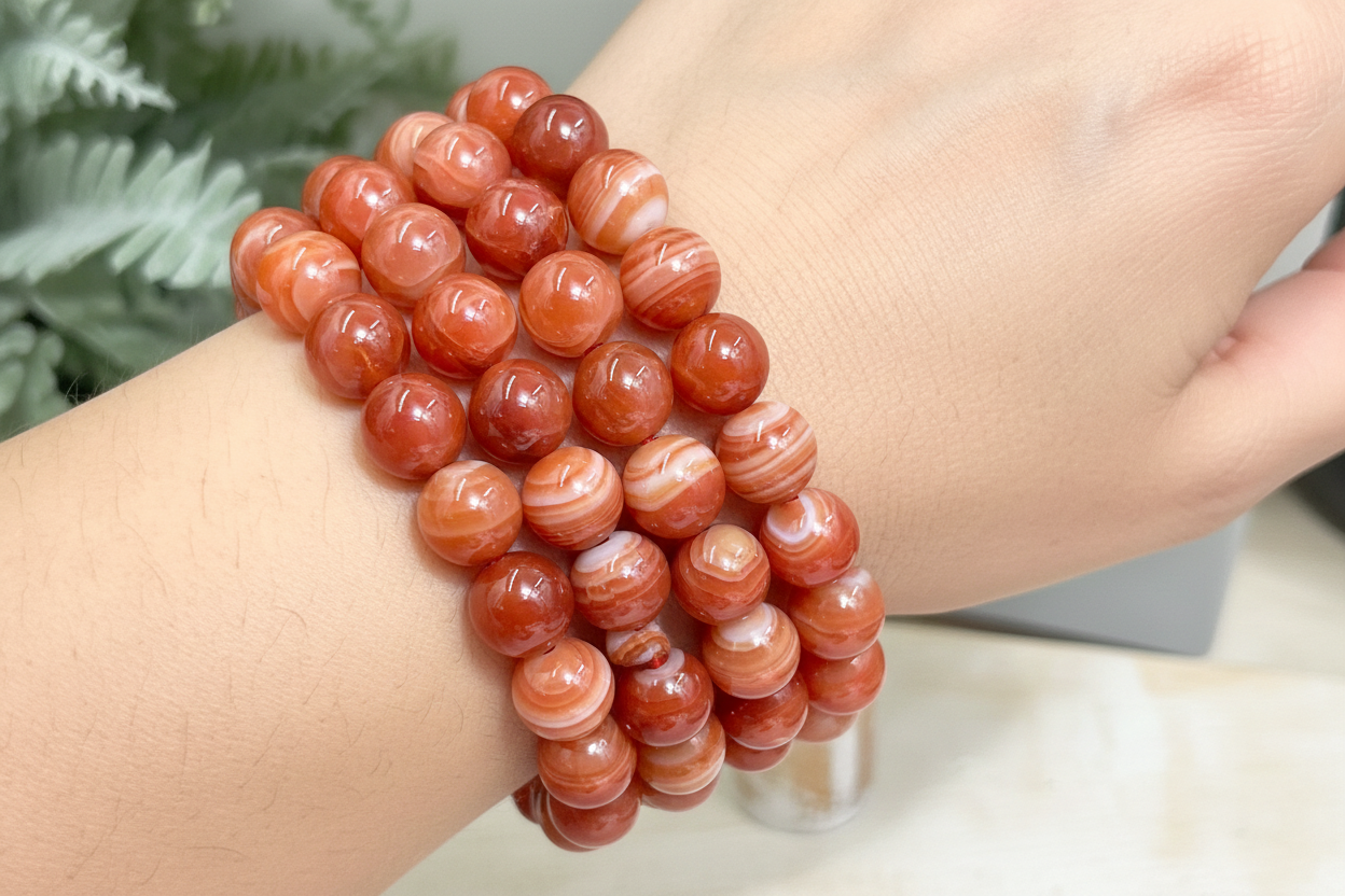 Sardonyx Crystals Bracelets Wearable Gemstones Elastic 9mm Beads 14cm